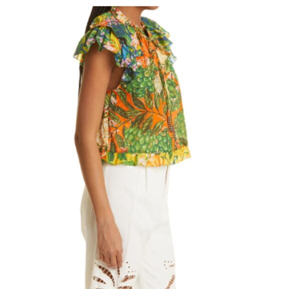 FARM Rio Caipirinha Ruffled Flutter Sleeve Blouse Multicolor Size XS - Picture 2 of 12